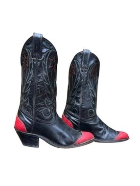 Vintage Black/Red Star Embroidered Cowboy Western Boots Women's Size 7M